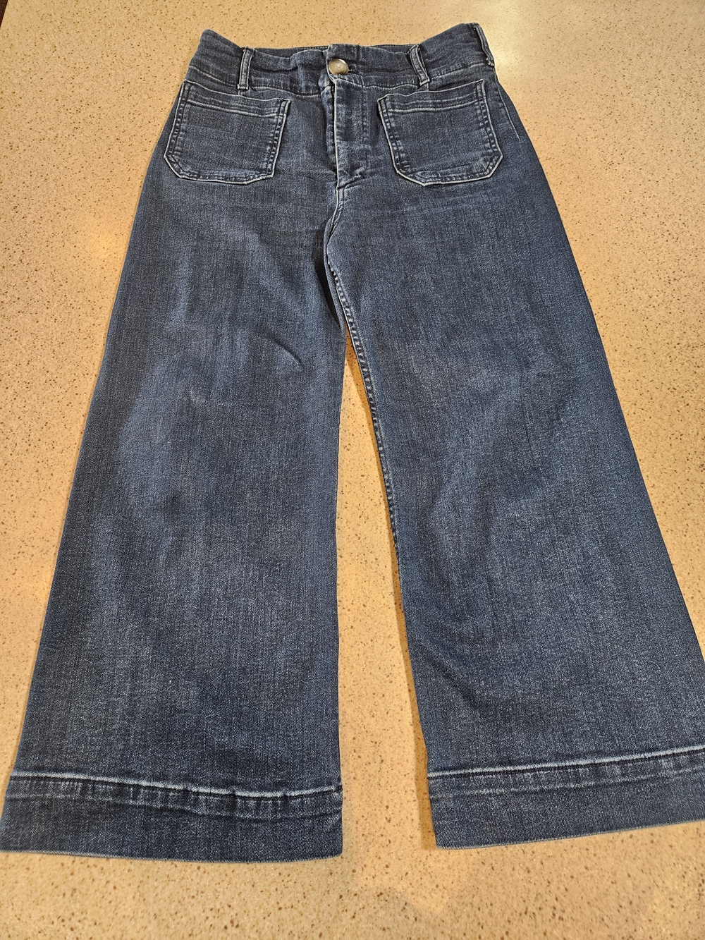 Maeve Dark Blue Wide-Leg Jeans with Front Patch Pockets